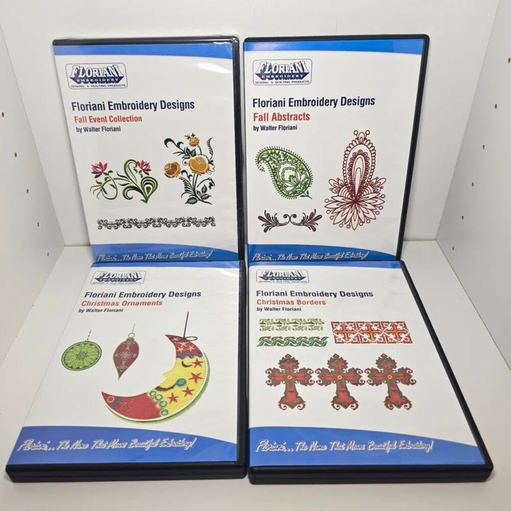 CD Lot of 4 Walter Floriani Embroidery Designs Fall Christmas Borders Ornaments
